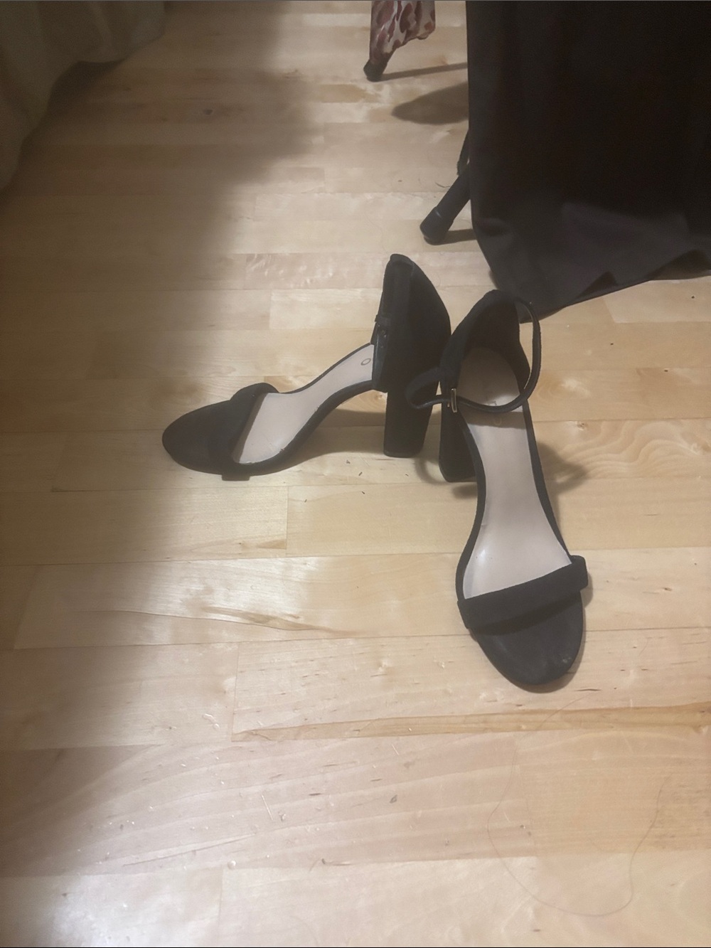 Aldo Black Suede Ankle-Strap Block Heel Sandals